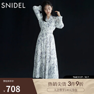 SNIDEL秋冬甜美碎花系帶收腰百褶雪紡連衣裙SWFO245033 淺藍(lán)色 S （0）