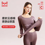 貓人（MiiOW）女士保暖內衣女磨毛秋衣秋褲鎖溫云感棉圓領(lǐng)時(shí)尚保暖打底套裝