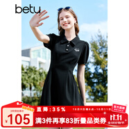 百圖betu女裝夏新款連衣裙時(shí)髦肌理收腰荷葉邊連衣裙女2303T95 黑色 M