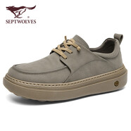 七匹狼（SEPTWOLVES）男鞋一腳蹬板鞋工裝鞋秋季新款軟底勃肯鞋休閑皮鞋輕便舒適鞋子 卡其 42