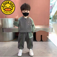 G.DUCKKIDS童裝男童春裝套裝2025新款寶寶衣服兒童衛(wèi)衣兩件套小孩春秋季帥氣 灰色拼色套裝 1-2歲 cm 建議身高75-83厘米 90