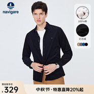 Navigare意大利小帆船燈芯絨襯衫男士秋冬季純棉抗菌襯衣保暖休閑寸衫男 暗夜黑 M /39