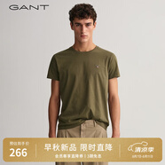 GANT【100%棉】GANT/甘特男士短袖圓領(lǐng)親膚透氣刺繡純色休閑重磅T恤潮 301軍綠色 S