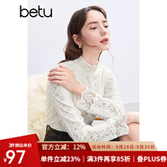 百圖betu女裝冬季新款毛衣半高領(lǐng)磨毛蕾絲彈力舒適毛衣女2411T52 米白 S