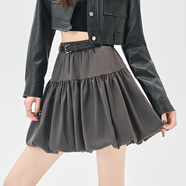 蕓玫兒（yunmeier）半身裙2025年秋冬裝新款裙子花苞裙半身裙女秋季松緊腰蓬蓬裙 灰色 S