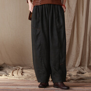 吉祥羽兒【憶軒】吉祥羽兒原創(chuàng)絲麻香云紗禪意寬松長褲女秋古樸繭型休閑褲 過泥黑 S S