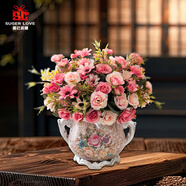 愛已裝糖仿真花擺件北歐風假花花束塑料花套裝陶瓷花瓶客廳餐桌裝飾 粉色