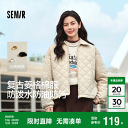 森馬（Semir）棉服女燈芯絨翻領(lǐng)菱形格復(fù)古2024冬三防寬松輕薄棉衣109724112007
