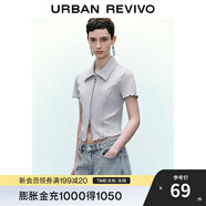 UR2025夏季新款女木耳邊分割線雙拉鏈短袖開襟襯衫UYY250018 花灰 (偏短) S