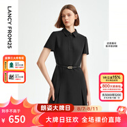 朗姿【尖貨補(bǔ)單】黑白色顯瘦輕禮服襯衫連衣裙女夏新款復(fù)古小黑裙裙子 黑色2 M 160/80A