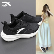 安踏（ANTA）女鞋運動鞋女輕靈夏季新款網(wǎng)面透氣跑步鞋休閑鞋戶外旅游鞋 黑/象牙白 (皮面) 36