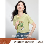熙世界（sllsky）2025春夏新款綠植萌寵繡花t恤短袖圓領(lǐng)正肩體恤內(nèi)搭上衣 薄荷綠 L