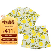 Milkbarn兒童襯衫短褲套裝寶寶夏季短袖衣服男女童休閑童裝2件套 檸檬 110 cm