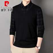 皮爾卡丹（pierre cardin）假兩件長(zhǎng)袖t恤男春秋季襯衫領(lǐng)中年男士爸爸裝上衣 KLA70-2-A-11黑色 【繡花 春秋款】 M 165 建議90-115斤
