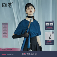 日著原創(chuàng)設計女裝2024夏季新款簡約短袖上衣殘月植絨印花T恤 殘夜藍 S