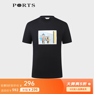 PORTS寶姿男裝春季休閑楓葉印花短袖T恤男MM8N120MCC058 黑色 M