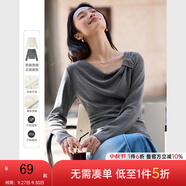 梵希蔓復(fù)古設(shè)計感打結(jié)領(lǐng)長袖T恤女2025年春季新款修身顯瘦打底衫 M9888 灰色 L