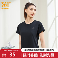 361度短袖男速干t恤新款夏季彈力吸濕排汗運動t恤男圓領(lǐng)跑步健身速干衣 【女款】超級黑 L