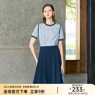 顏域氣質(zhì)小香風(fēng)圓領(lǐng)針織衫2025早春新款復(fù)古印花上衣百搭短袖T恤 藍色 M