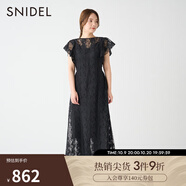 SNIDEL秋冬優(yōu)雅一字領(lǐng)荷葉邊收腰系帶露背蕾絲連衣裙SWFO234102 黑色 M （1）