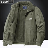 JEEP SPIRIT吉普羊羔絨夾克男冬加厚工裝飛行員棉服中青年純棉 軍綠色 2XL 150-165斤