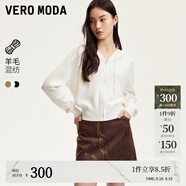 VEROMODA七夕禮物針織衫女2024早秋新款含羊毛豎坑條連帽針織開衫簡(jiǎn)約休閑 蜜乳白色- 170/88A/L