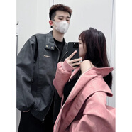 鹿同學(xué)假兩件皮衣外套男女美式復古扎染pu皮夾克美拉德麂皮棒球服春秋潮 單件裝粉色500克/防風(fēng)+抗皺 2XL L女+男