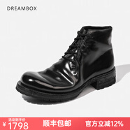 dreambox鈞博高端意大利馬臀皮高幫皮鞋vibram防滑耐磨純手工男靴 黑色亮面 42
