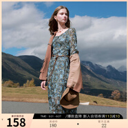 三彩2025秋款法式復(fù)古雪紡碎花裙連衣裙大擺長裙浪漫M 深海藍花卉 XL 170/92A