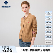 Navigare意大利小帆船女士毛衣秋冬季新款純綿羊毛長(zhǎng)袖開衫通勤保暖外套男 古巴砂 S