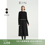 EIN言撞色手作感鉤花縮絨綿羊毛拼接柔霧紗針織連衣裙女秋冬新款 石墨黑 M