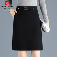 皮爾卡丹（pierre cardin）2025秋冬新款韓版高腰女半身裙a字裙毛呢一步裙包臀裙純色短裙子 毛呢款黑色 M