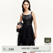 VEROMODA 連衣裙女2024早秋新款PU網(wǎng)紗拼紗不規則多層小黑裙個(gè)性32437A031