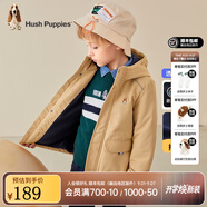 暇步士（Hush Puppies）童裝兒童厚風衣冬季新款男女大童純色搖粒絨外套時尚厚風衣 暖卡其 160 cm