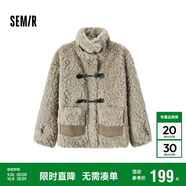 森馬（Semir）外套女仿兔毛仿麂皮拼接2024冬季寬松立領(lǐng)夾克溫柔系109724108022