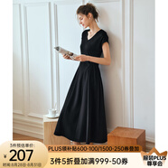 Olrain【七夕】歐芮兒深灰色連衣裙女裝夏季新款時(shí)尚收腰顯瘦傘擺裙子 黑色 M