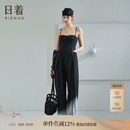 日著（rizhuo）無袖牛仔連體褲女2024夏季新復(fù)古回潮顯瘦休閑直筒連體衣長(zhǎng)褲子 唰黑 S
