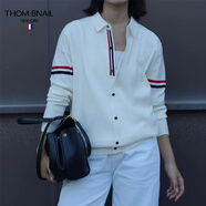 thombnailTB經(jīng)典款翻領(lǐng)條紋羊毛毛衣男女款2025秋季新款韓版打底休閑針織衫 白色 XL 建議120-140斤