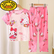 G.DUCKKIDS2025新款女童睡衣夏季薄款短袖長(cháng)褲兩件套兒童女孩春秋家居服睡衣 XC短長(cháng)-粉K貓 均碼 10碼 建議身高110-120cm