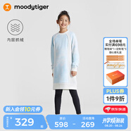 moodytiger女童連衣裙抓絨保暖秋冬季大童中長款裙子柔軟彈力長袖圓領(lǐng)運(yùn)動裙 粹色藍(lán) 140 cm