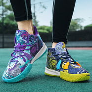 AVRX戶(hù)外鴛鴦籃球鞋13歲高幫男鞋學(xué)生7運動(dòng)鞋大童兒童9跑步鞋6訓練鞋8 鴛鴦深藍加白紫色 830 44