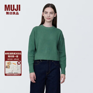 無(wú)印良品（MUJI）女式 棱紋編織 圓領(lǐng)短款針織衫 長(cháng)袖女款 女裝 薄款毛衣 綠色 S (155/80A)