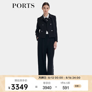 PORTS寶姿女裝2024早秋新款經(jīng)典短款黑色雙排扣設(shè)計西裝夾克 黑色 M (6)