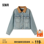 森馬（Semir）森柔牛仔|牛仔外套女短款翻領(lǐng)做舊秋夾克小個子街頭103524108001