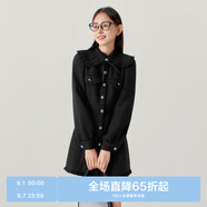 樂(lè )町精致高領(lǐng)連衣裙女秋冬新款小香風(fēng)長(cháng)袖連衣裙立領(lǐng)小黑裙 黑色(現貨) S