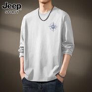 JEEP SPIRIT吉普高級感復古酒紅色長(cháng)袖T恤男寬松重磅秋季大碼休閑上衣打底衫 米白 L 適合130-150斤