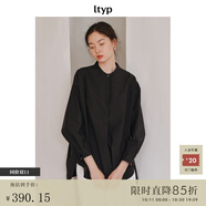 旅途原品ltyp 亞麻棉大廓型小衫 前短后長黑色極簡時尚小立領(lǐng)襯衣 深鐵黑 M