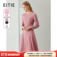 愛(ài)特愛(ài)（EITIE）冬季新款商場(chǎng)同款時(shí)尚V領(lǐng)洋氣釘珠收腰A字顯瘦呢子連衣裙6407114 珊紅65 M 160