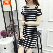 婍妡2025年新款中國(guó)風(fēng)龍風(fēng)印花時(shí)尚潮流街頭旗袍顯瘦高級(jí)感法式連衣裙 黑色條紋裙 S 【建議75-90斤】