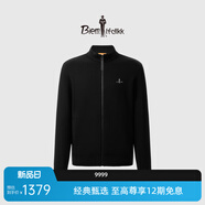 比音勒芬（Biemlfdlkk）【16針羊毛】春秋款男士休閑外套親膚凈色商務(wù)經(jīng)典立領(lǐng)毛織夾克 07黑色 XL